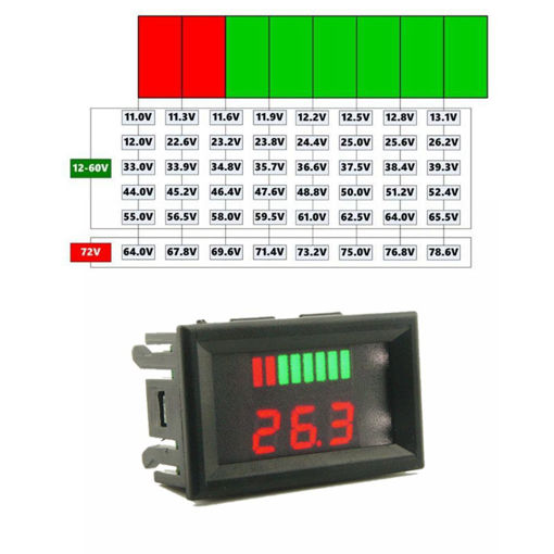 Immagine di 12-60V ACID Red Lead Battery Capacity Voltmeter Indicator Charge Level Lead-acid LED Tester