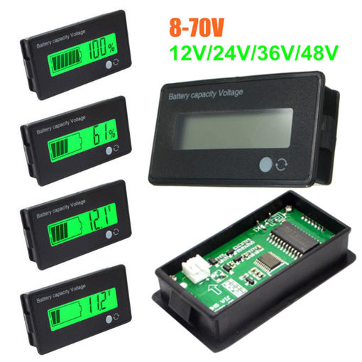 Picture of 2Pcs 12V/24V/36V/48V 8-70V LCD Acid Lead Lithium Battery Capacity Indicator Board Digital Voltmeter