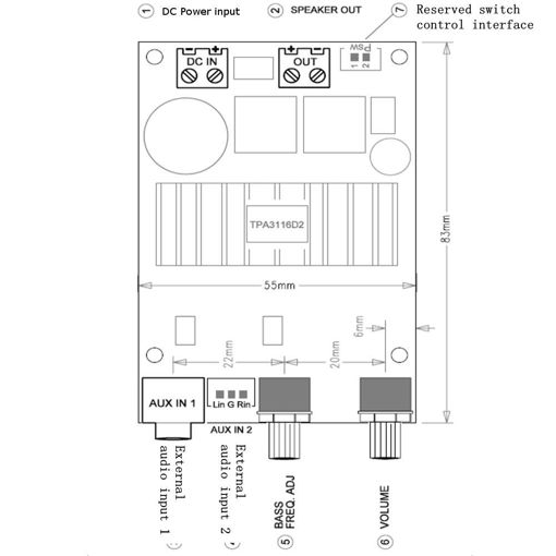 Immagine di TPA3116 Subwoofer Digital Power Amplifier Board DC12-24V Support 100W Bass Output