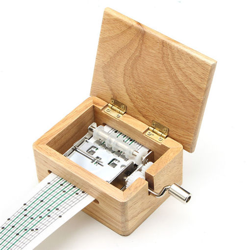 Immagine di 15 Tone DIY Hand-cranked Music Box Wooden Box With Hole Puncher And Paper Tapes