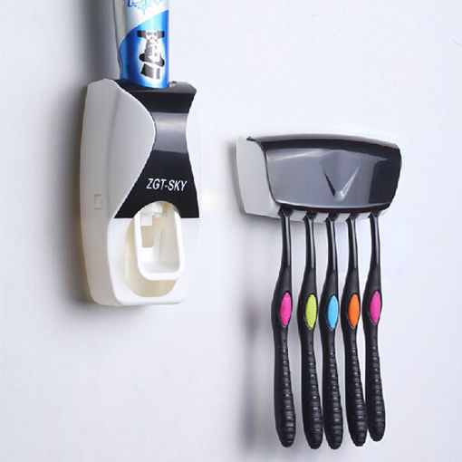 Immagine di Automatic Bathroom Wall Mounted Toothpaste Dispenser With Five Toothbrush Holder