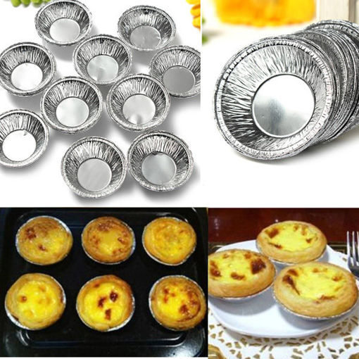 Immagine di 125Pcs  Disposable Round Silver Foil Baking Cookie Cup Cake Tart Mold