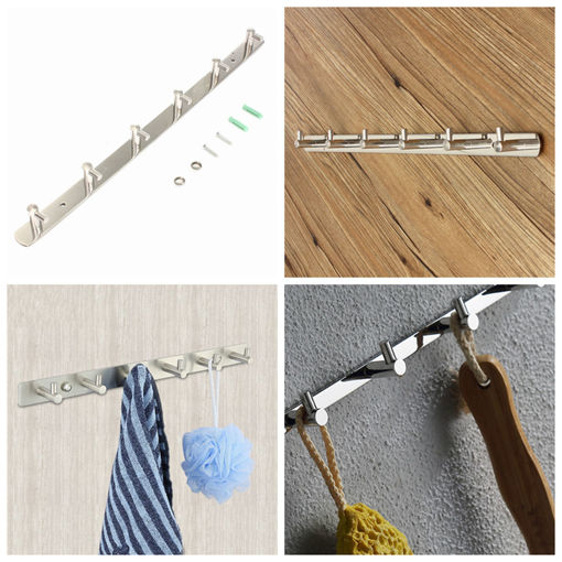 Immagine di 6 Home Hooks Coat Hat Clothes Holder Rack Hook Wall Towel Hanger Stainless Steel Hook