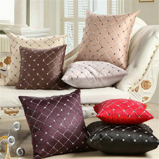 Picture of 17'' Square Embroidered Pillow Case  Home Decor Grid Waist Throw Cushion Cover