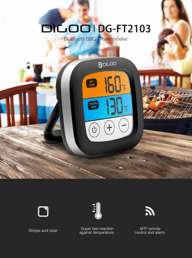 Immagine di 2PCS Digoo DG-FT2103 LED Touch Screen Digital Bluetooth Cooking BBQ Thermometer with Temperature