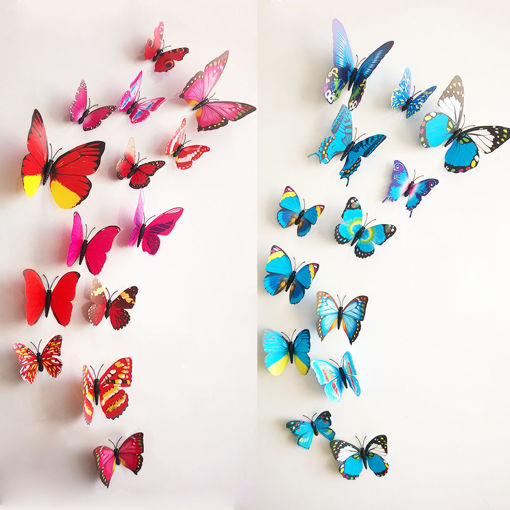 Picture of 12Pcs 3D Butterfly Wall Sticker Fridge Magnet Home Decor Art Applique Decor Sticker