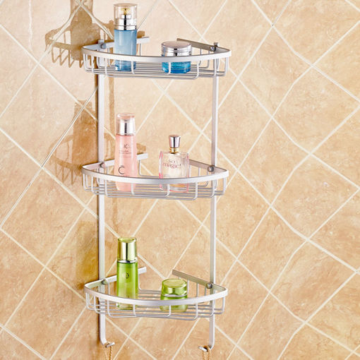 Immagine di Aluminium Wall Mounted Bathroom Corner Shower Caddies Storage Shelf Rack Holder