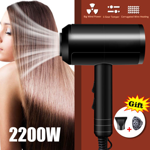 Immagine di 2200W Black Hot Hair Dryer Diffuser & Concentrator Nozzle Blower Pro Salon