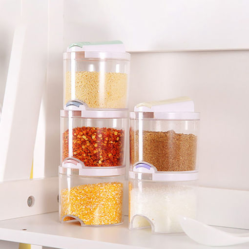 Picture of 5pcs/Set Spice Jar Pepper Shaker Box Creative Transparent Seasoning Cans Kitchen Storage Container