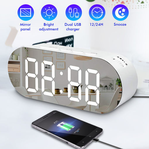 Picture of Digoo DG-DM3 Digital Mirror Surface Alarm Clock Dimmer Large LED Display with Dual USB Charge